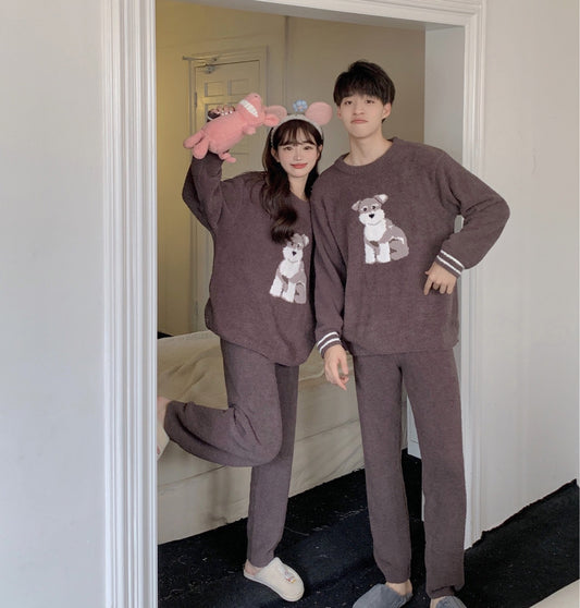 Pijama Familiar Japonés Adorable Perrito Padre e Hijo - Conjunto Algodón Manga Larga