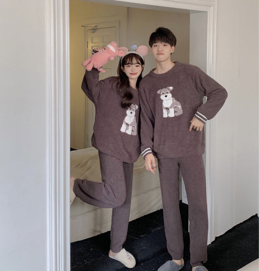 Pijama Familiar Japonés Adorable Perrito Padre e Hijo - Conjunto Algodón Manga Larga