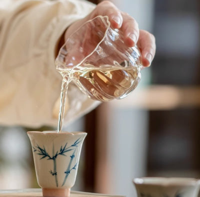 Juego de Té Gaiwan Porcelana Pintada a Mano con Diseño Bambú Azul - Image 13