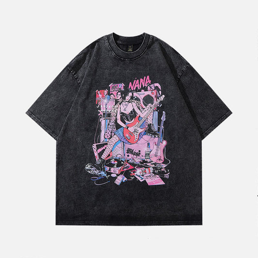 Camiseta Vintage de Manga Corta Unisex con Estampado Clásico