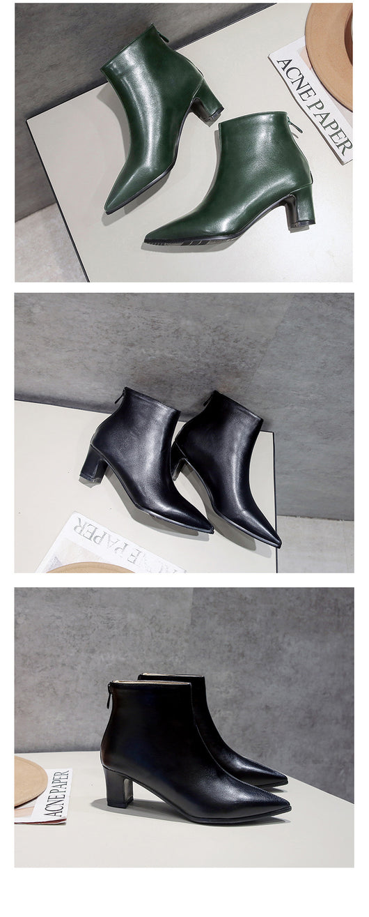 Botas Cortas de Cuero para Mujer con Tacón Grueso - Image 17