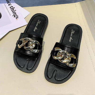 Sandalias Metalizadas con Cadena - Comodidad Desenfadada para Mujer - Image 5
