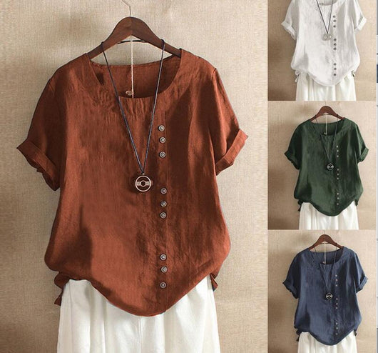 Blusa Holgada Retro Plus Size en Algodón y Lino - Image 12