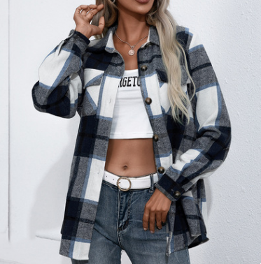 Camisa Suéter Cuadros Cashmere Grueso Holgada y Cómoda - Image 11