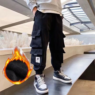 Pantalones Casuales de Trabajo Fleece con Bolsillos Múltiples para Niños y Adolescentes - Image 4