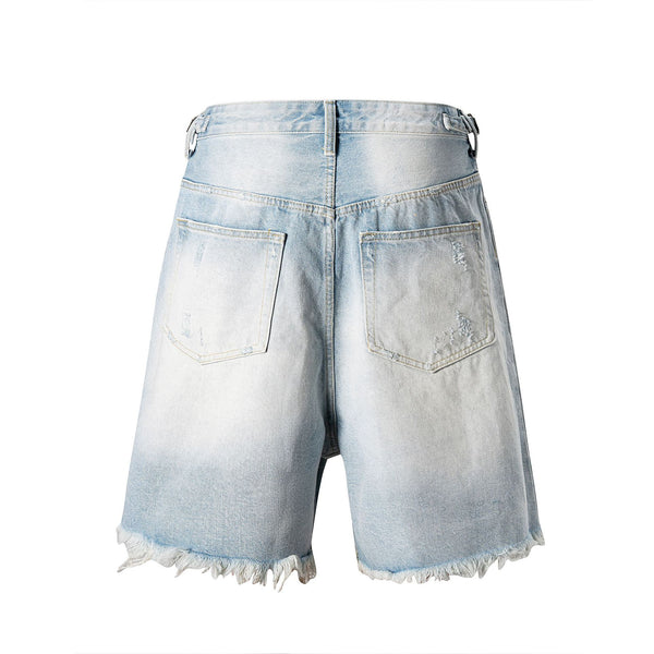 Shorts de Mezclilla Desgastados con Cortes y Detalles Felino