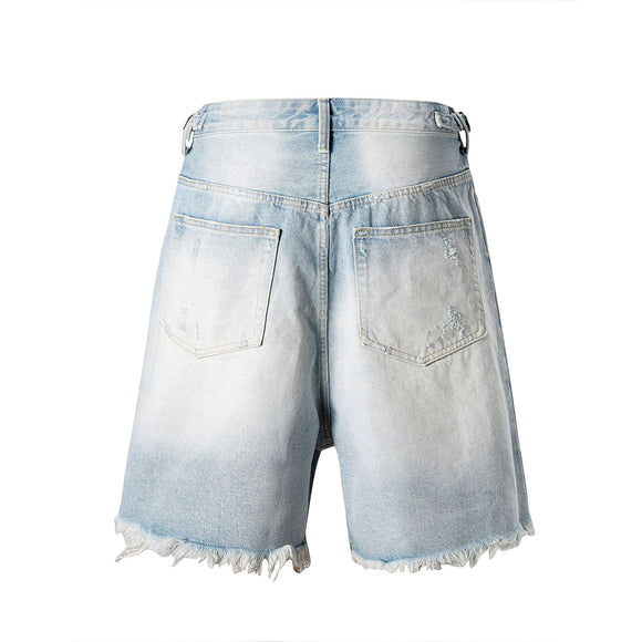 Shorts de Mezclilla Desgastados con Cortes y Detalles Felino