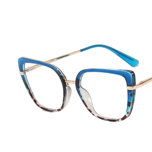 Blue and brown patterned butterfly frame anti-blue light glasses with gold-tone temples and blue temple tips. - Image 4
