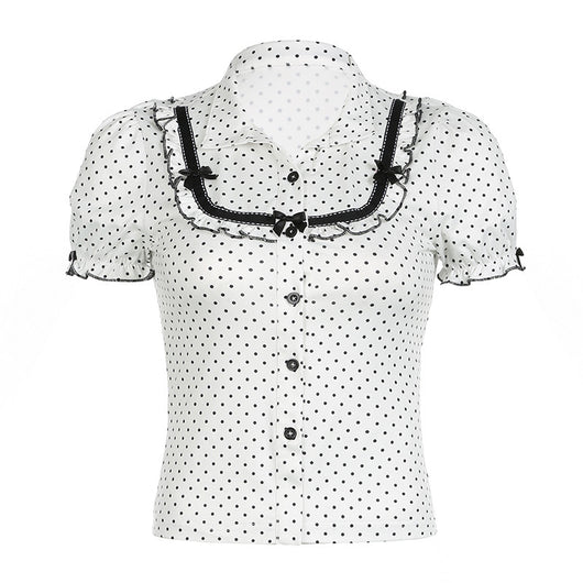 Blusa Estilo Francés con Moño y Lunares - Image 6