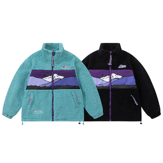 Abrigo de Polar Berber Patchwork Contraste de Colores para Hombre