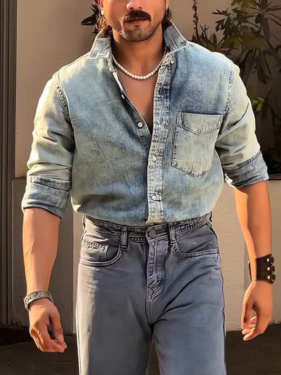 Camisa Vaquera Azul Claro Deslavada con Botones