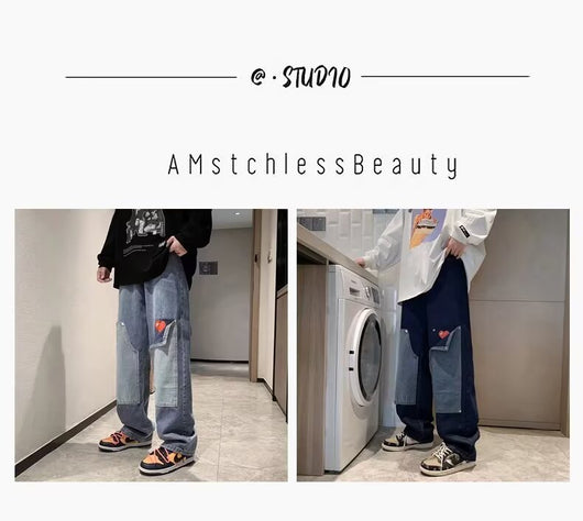 Jeans Vintage Americano con Parches para Hombre - Estilo Trendy - Image 12