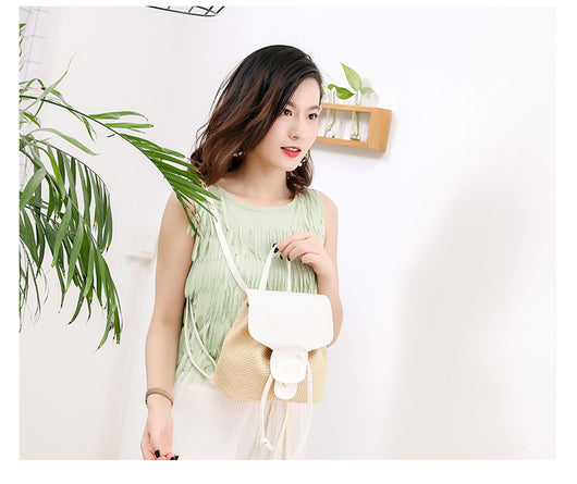 Mochila de Viaje Compacta para Mujer - Bolso Tejido de Paja - Image 21