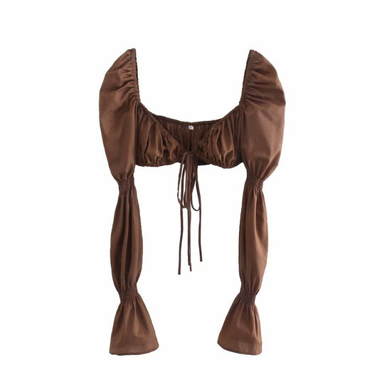 Top Corto Elegante con Mangas Trompeta y Detalle de Encaje - Image 7