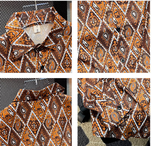 Camisa Floral Retro Hong Kong Estilo Diamante Manga Larga Oversize - Image 10