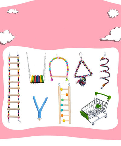 Colorful wooden aerial ladder with five rungs and vibrant beads, featuring metal hooks for birds or hamsters. - Image 16