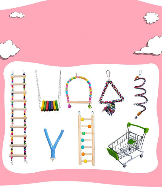 Colorful wooden aerial ladder with five rungs and vibrant beads, featuring metal hooks for birds or hamsters. - Image 16