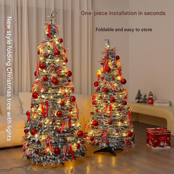 Árbol de Navidad Verde Terciopelo Plegable con Luces Cálidas