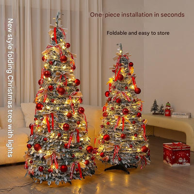 Árbol de Navidad Verde Terciopelo Plegable con Luces Cálidas