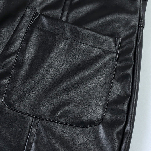 Pantalones de Cuero PU Cintura Alta con Bolsillos y Bolsa Integrada - Image 16