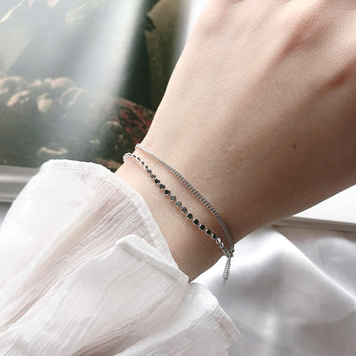 Pulsera de Plata Esterlina Doble Capa con Diseño Minimalista para Mujer - Image 8