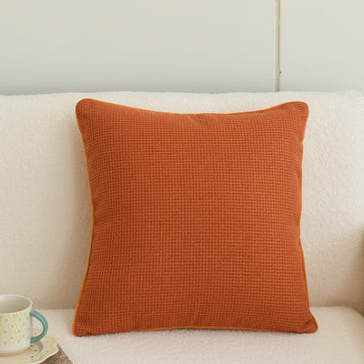 Funda de Almohada Cuadros Naranja en Algodón y Lino - Image 3