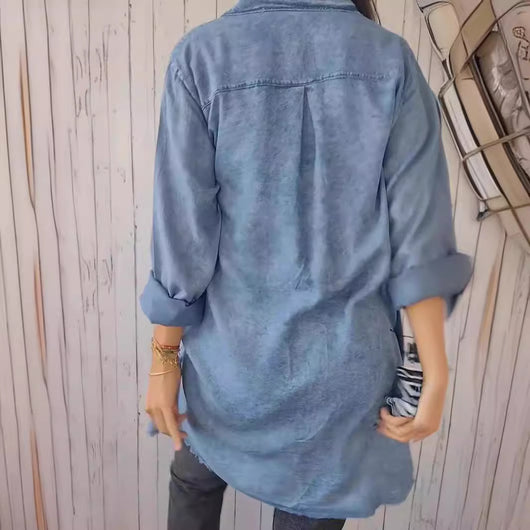 Camisa Chaqueta Casual de Tela Tipo Denim - Image 3