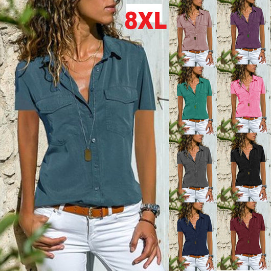 Blusa Casual para Mujer - Cuello Solapa Manga Corta Verano y Otoño - Image 15