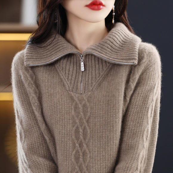 Suéter de Lana Grueso con Cuello Alto para Otoño e Invierno