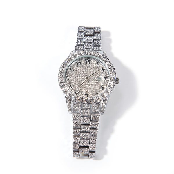 Reloj Digital de Flores Británicas con Diamantes Completos y Pantalla Grande