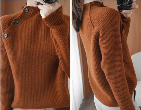 Suéter de Cuello Alto Rayas Verticales Tejido Grueso Oversized