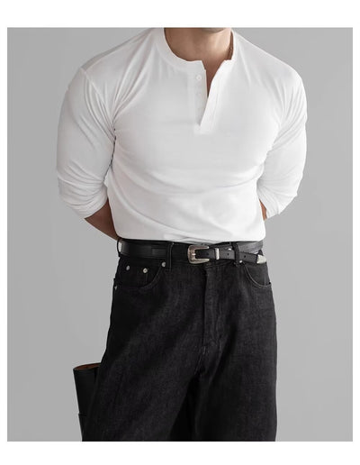 Camisa Slim Fit Manga Larga con Puños Ajustados y Cuello Abierto para Hombre - Image 15