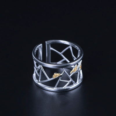 Anillo Ancho Irregular con Diseño de Pájaro - Image 9