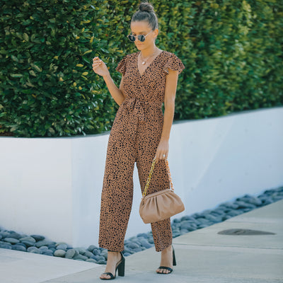 Jumpsuit Elegante de Gasa Floral con Escote V y Pantalón Ancho - Image 3
