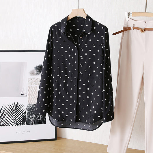 Blusa Suelta de Seda Elastizada con Estampado para Mujer - Image 8