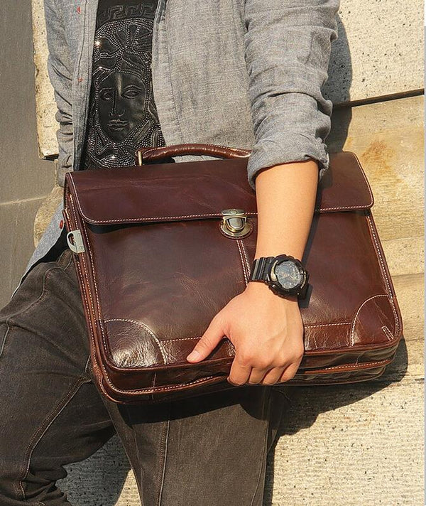Bolso de Cuero Genuino para Hombre Estilo Retro con Textura Premium