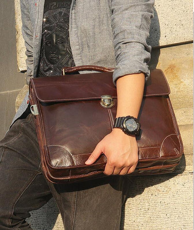 Bolso de Cuero Genuino para Hombre Estilo Retro con Textura Premium