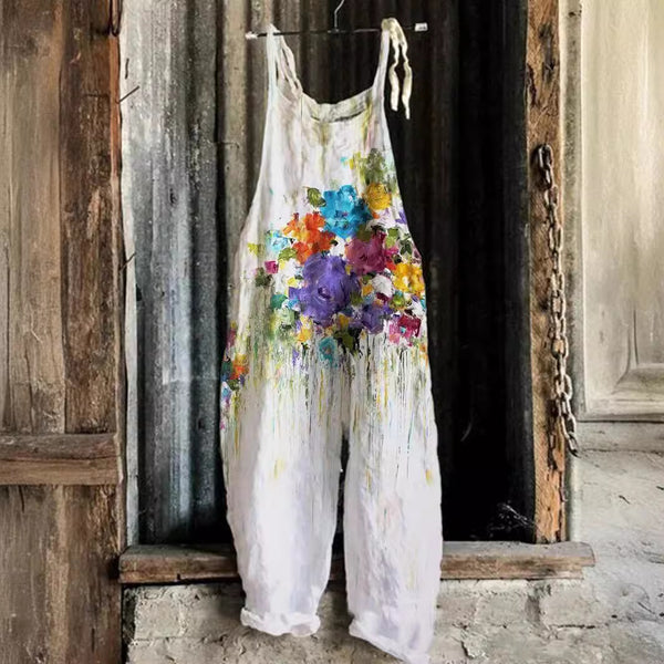 Jumpsuit Retro Estampado de Pierna Ancha para Mujer