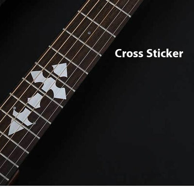 Blue cloud-shaped inlay stickers for guitar fingerboards, shown on a guitar neck and as a full sheet. - Image 4