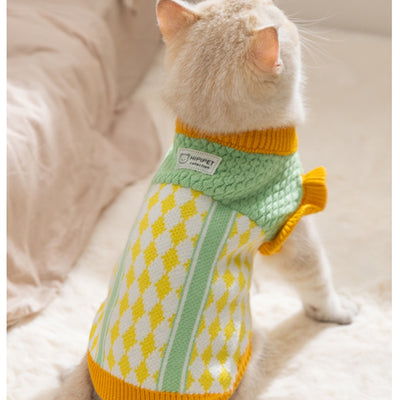 Suéter Tejido de Piña con Bloques de Color para Gatos y Mascotas - Abrigo Cálido Otoño Invierno - Image 13
