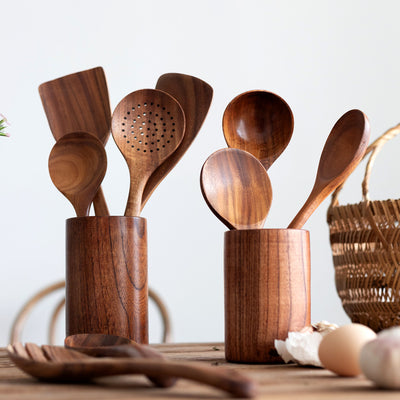 Espátula de Madera con Mango Largo Antiadherente - Utensilios de Cocina Profesionales