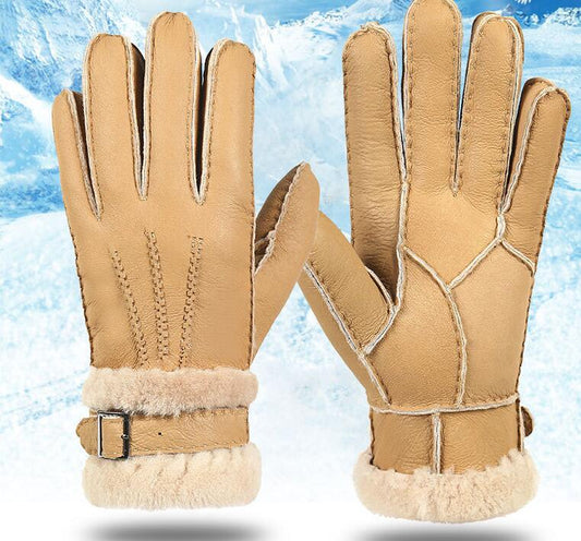 Guantes de Piel de Oveja Genuina con Dedo Dividido para Hombre