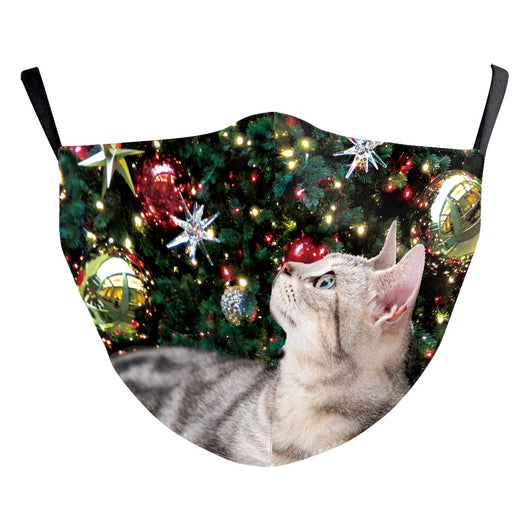 Christmas dust mask with a digital print of happy cats wearing festive Santa hats, elf hats, and mistletoe headbands. - Image 28