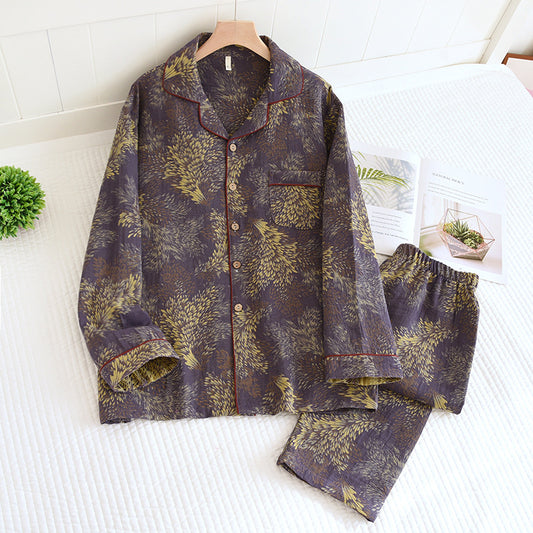 Pijama de Algodón Teñido Invierno para Parejas - Manga Larga Versátil