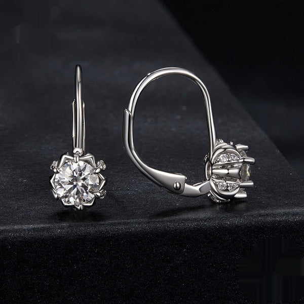 Aretes Clip Botón Floral Elegantes Plata Esterlina Baño Oro Blanco - Image 4
