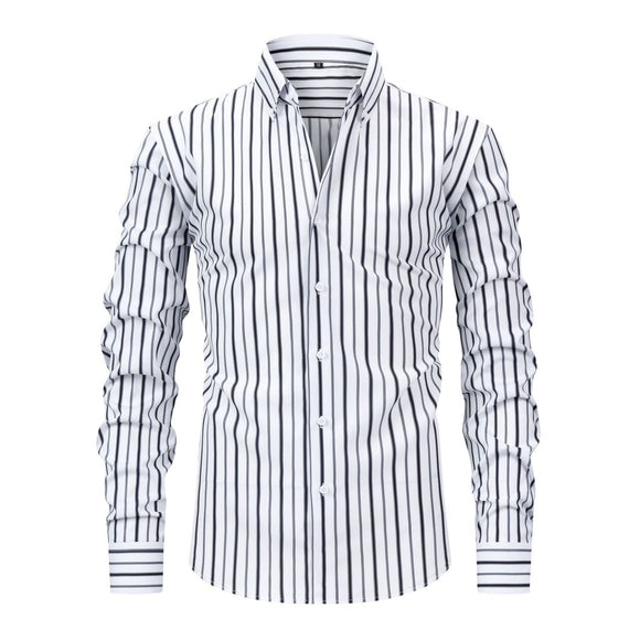 Camisa Estampada Digital a Rayas con Cuello Solapa - Manga Larga para Hombre