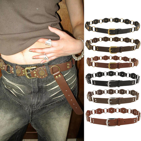 Cinturón Vintage Unisex con Hebilla de Metal Remachado - Estilo Punk Hip Hop