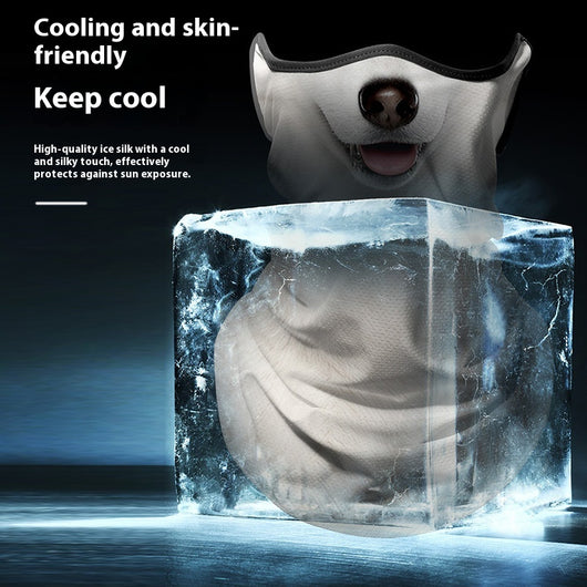 Yellow cat face ice silk neck gaiter with ear loops, designed for sun protection during outdoor sports like cycling. - Image 3