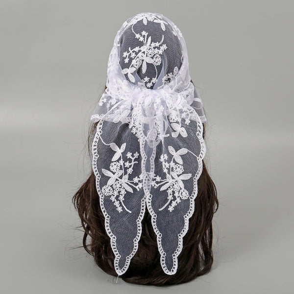 Velo de Novia con Encaje Floral Triangular - Accesorio Nupcial Elegante