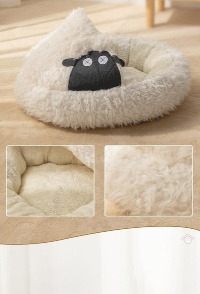 Cama Cueva para Gatos en Forma de Oveja - Cálida y Cerrada para Invierno - Image 10